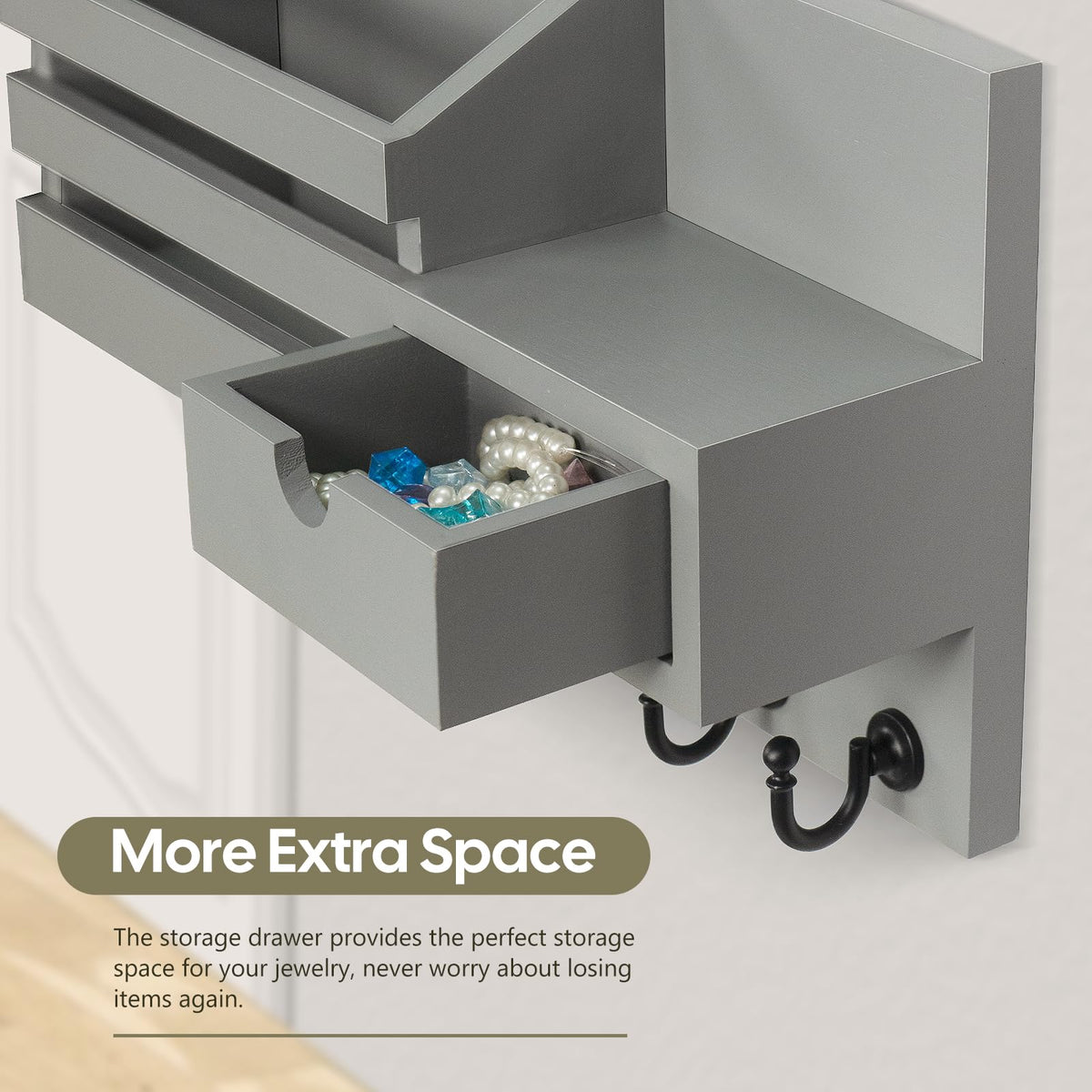 FifthQuarter drawer helps stow small items like receipts and coins.