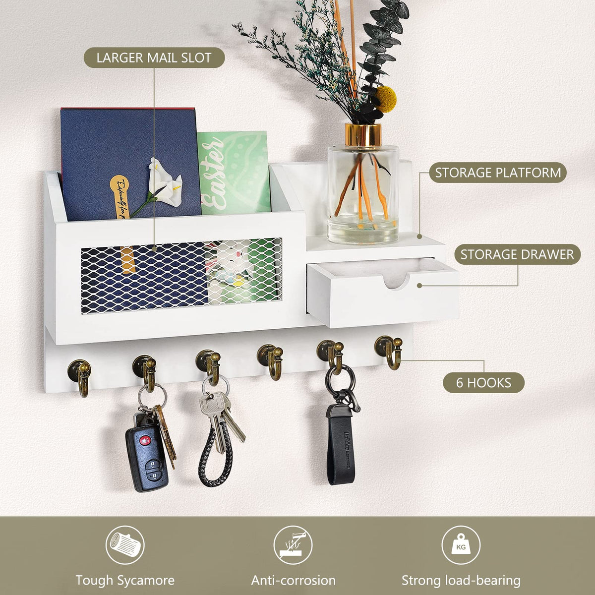FifthQuarter six-hook wall organizer keeps keys and bags within reach.