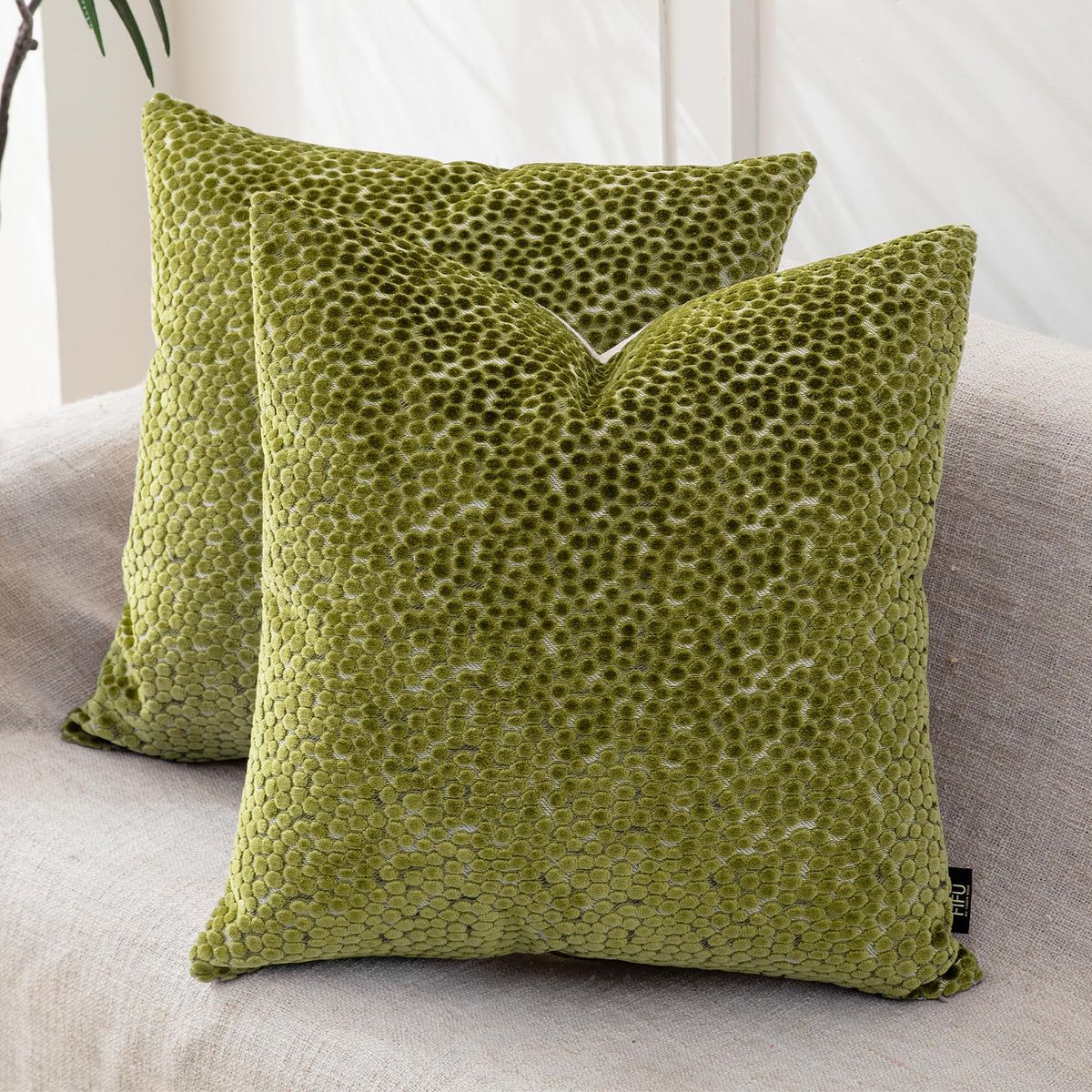 FIFU couch throw pillow front velvet dotted texture enhances luxurious feel.