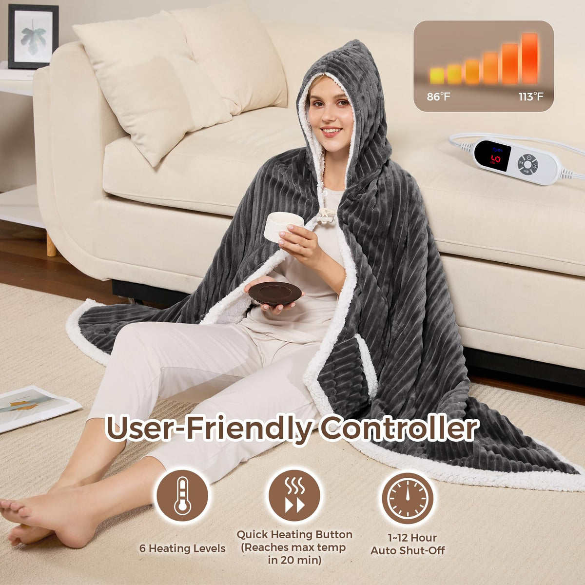 FIGERM hooded shawl wrap with pockets offering portable warmth for TV time