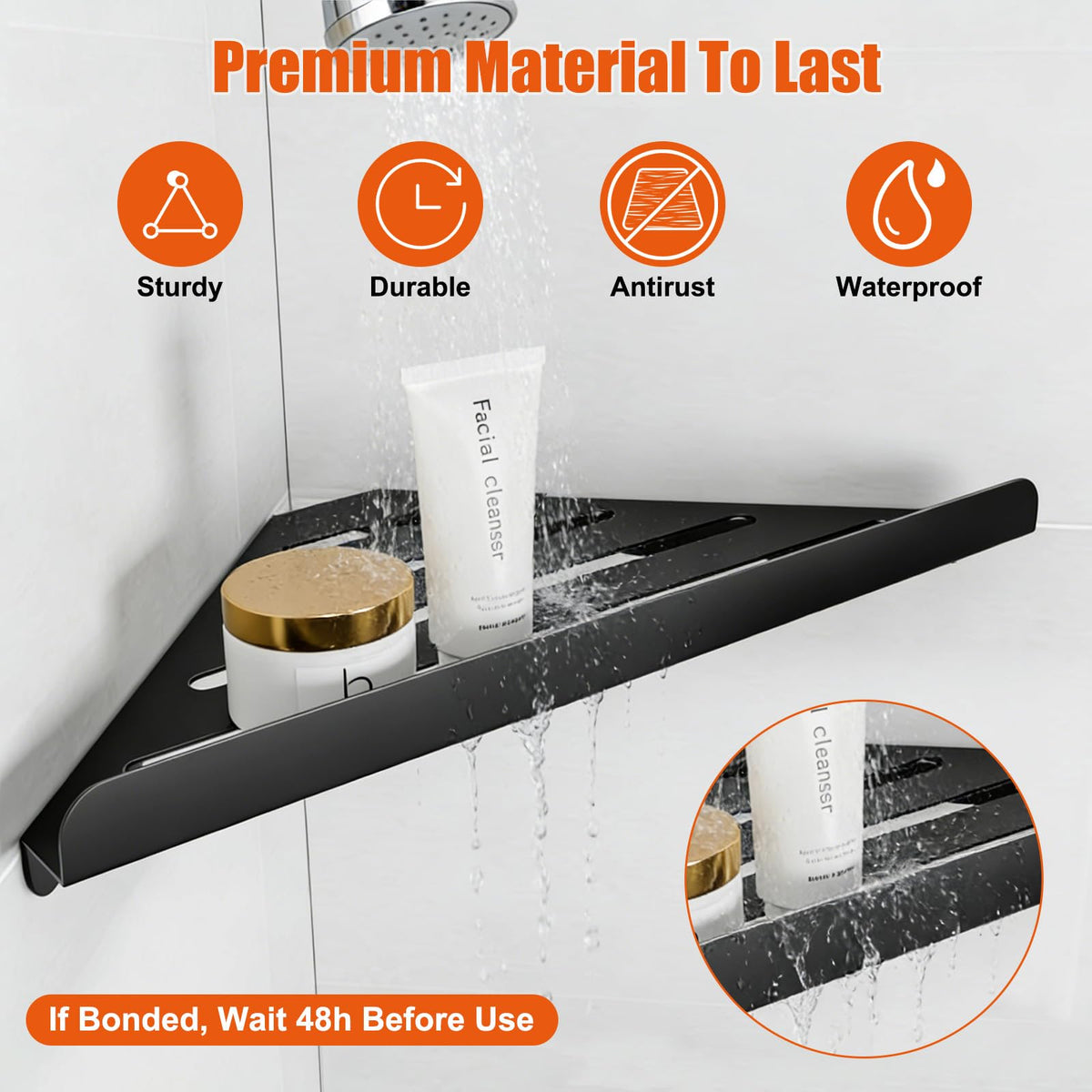 Fikoksol shower caddy in use with bottles and soap for easy access.