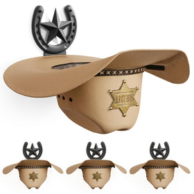 Filano cowboy hat holder wall mount assembly securely holds wide-brim hats for quick access
