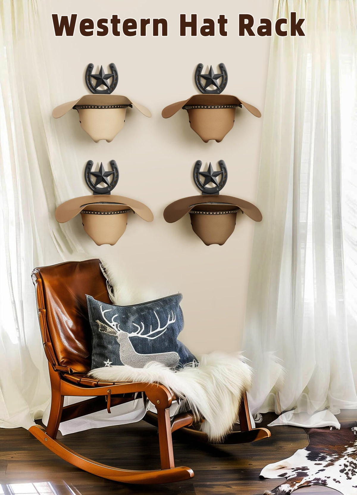 Filano horseshoe Texas star design adds rustic charm while keeping hats on display