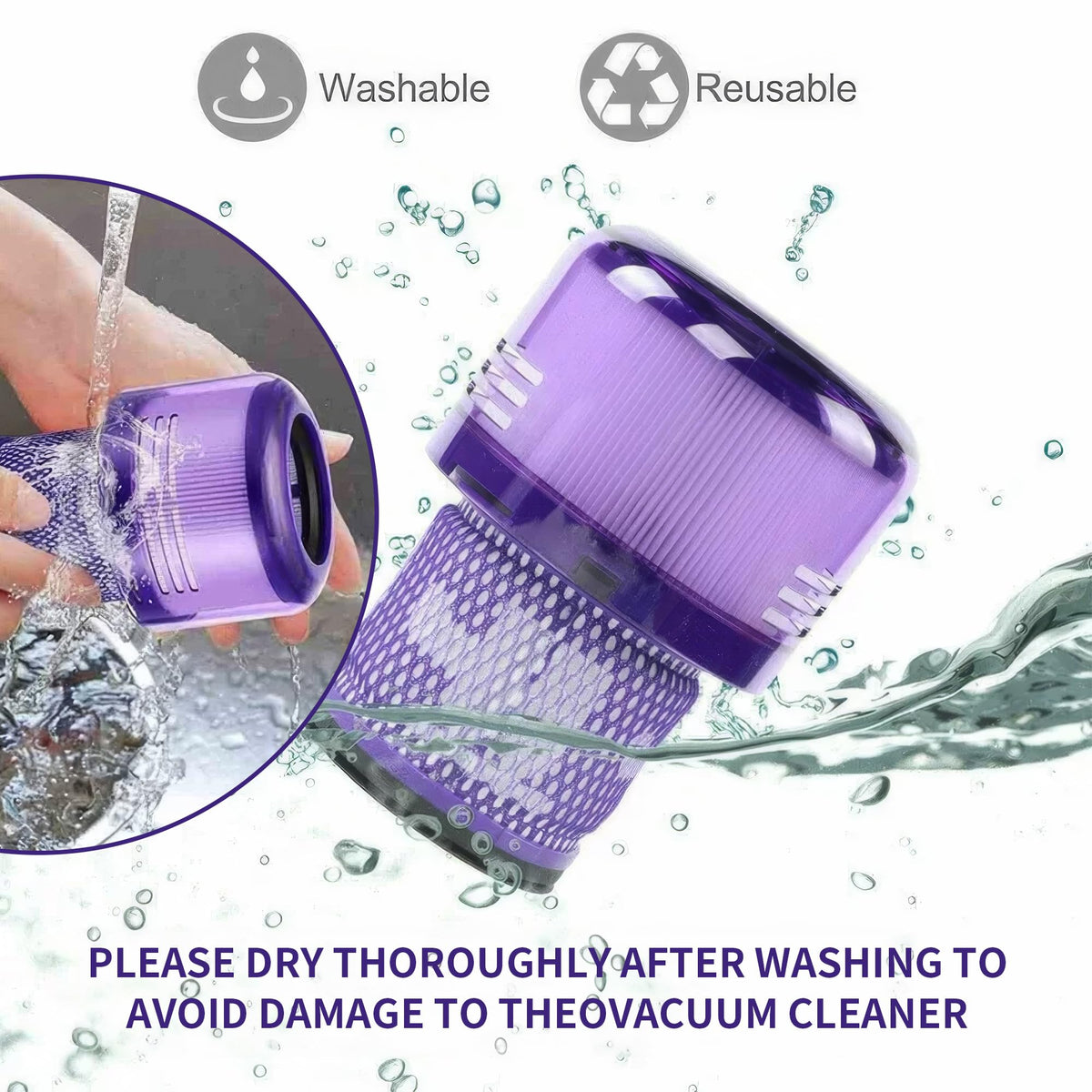 FilledwithLove Dyson V15 filter 3-pack illustrating easy-to-install replacement.