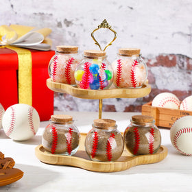 FillTouch baseball dirt jar clear glass on table for easy viewing.