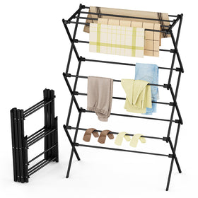 FILROUG 3-tier drying rack folded for compact indoor storage.