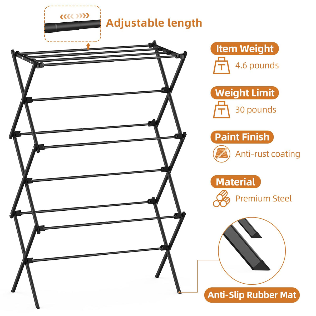 FILROUG drying rack with X-frame and non-slip feet for stability.