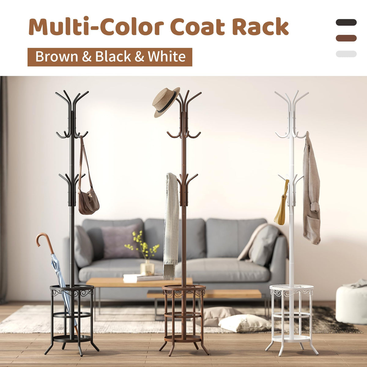 FILWH coat rack space-saving footprint fits small entryways without crowding.