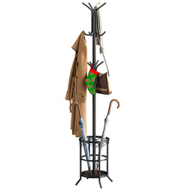 FILWH coat rack with umbrella stand in black keeps entryway organized and rain gear ready.