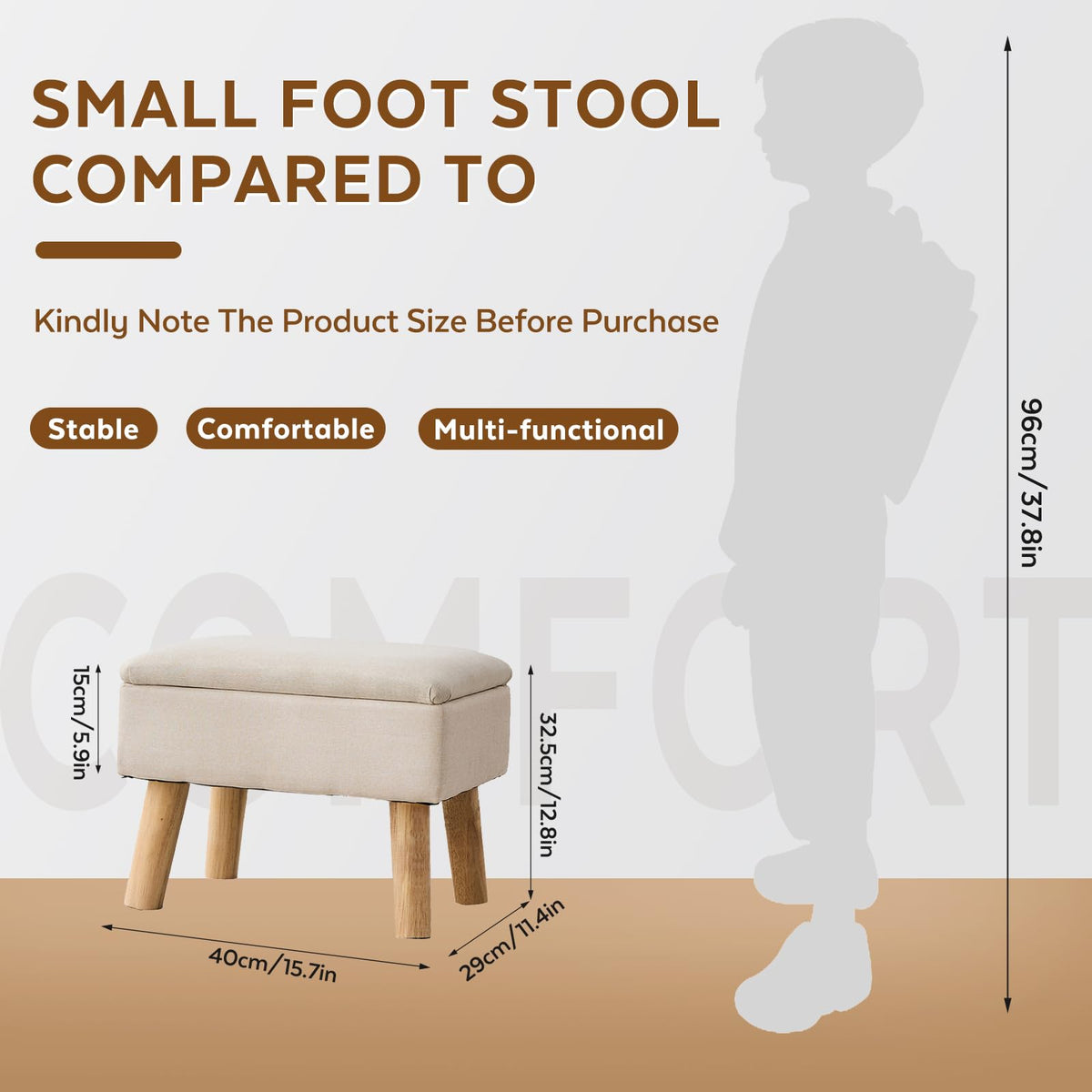 FIMIVIBI beige ottoman lid doubles as hidden storage for small items.