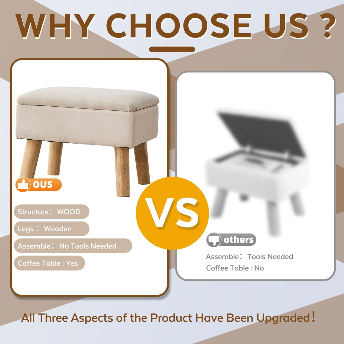 FIMIVIBI storage ottoman features wood legs for sturdy, stylish support.