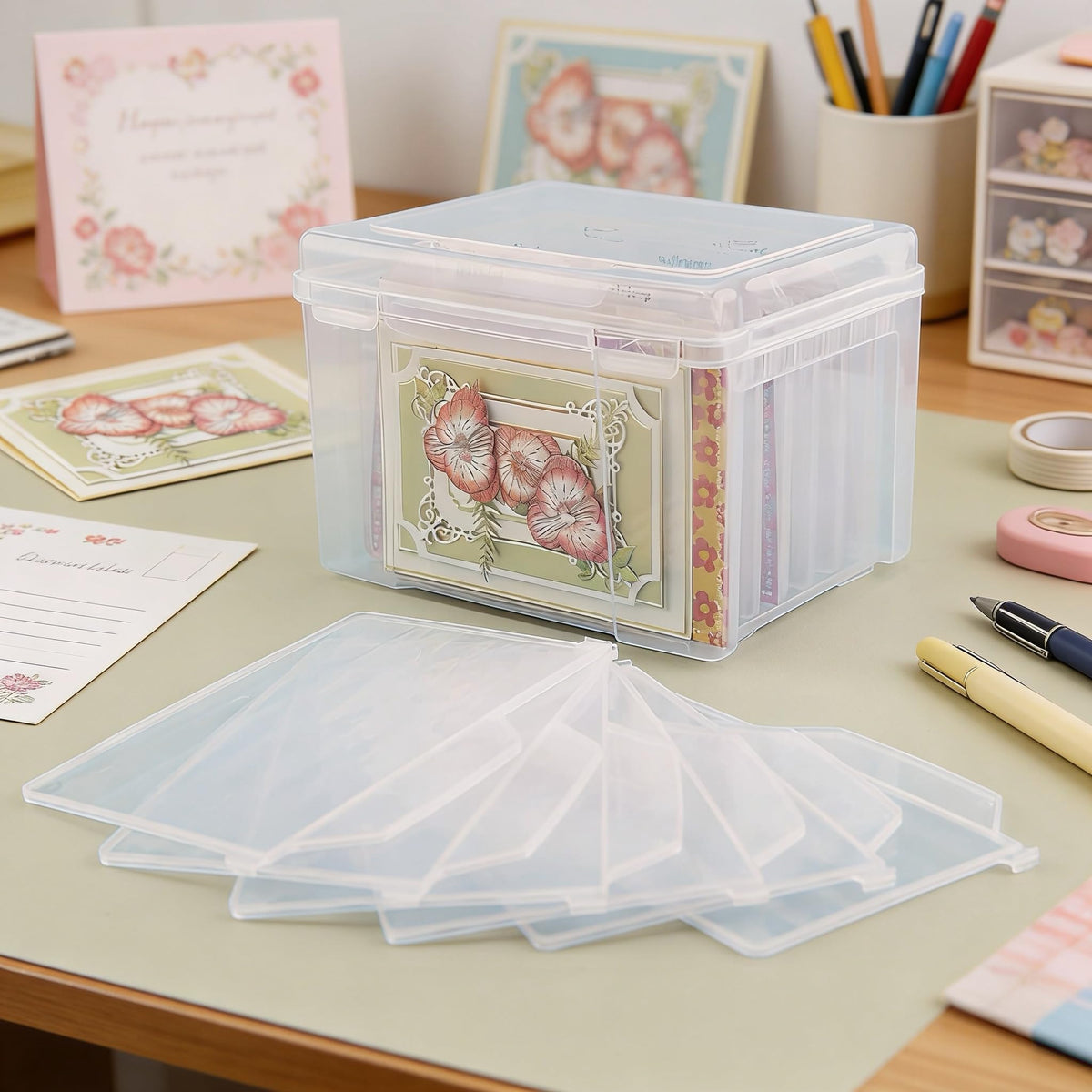 Find Scrapblooms versatile organizer for cards and stickers, reducing clutter