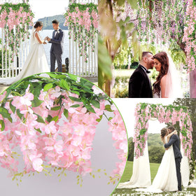 Findosom pink wisteria garland for wedding arches and decorative backdrops.