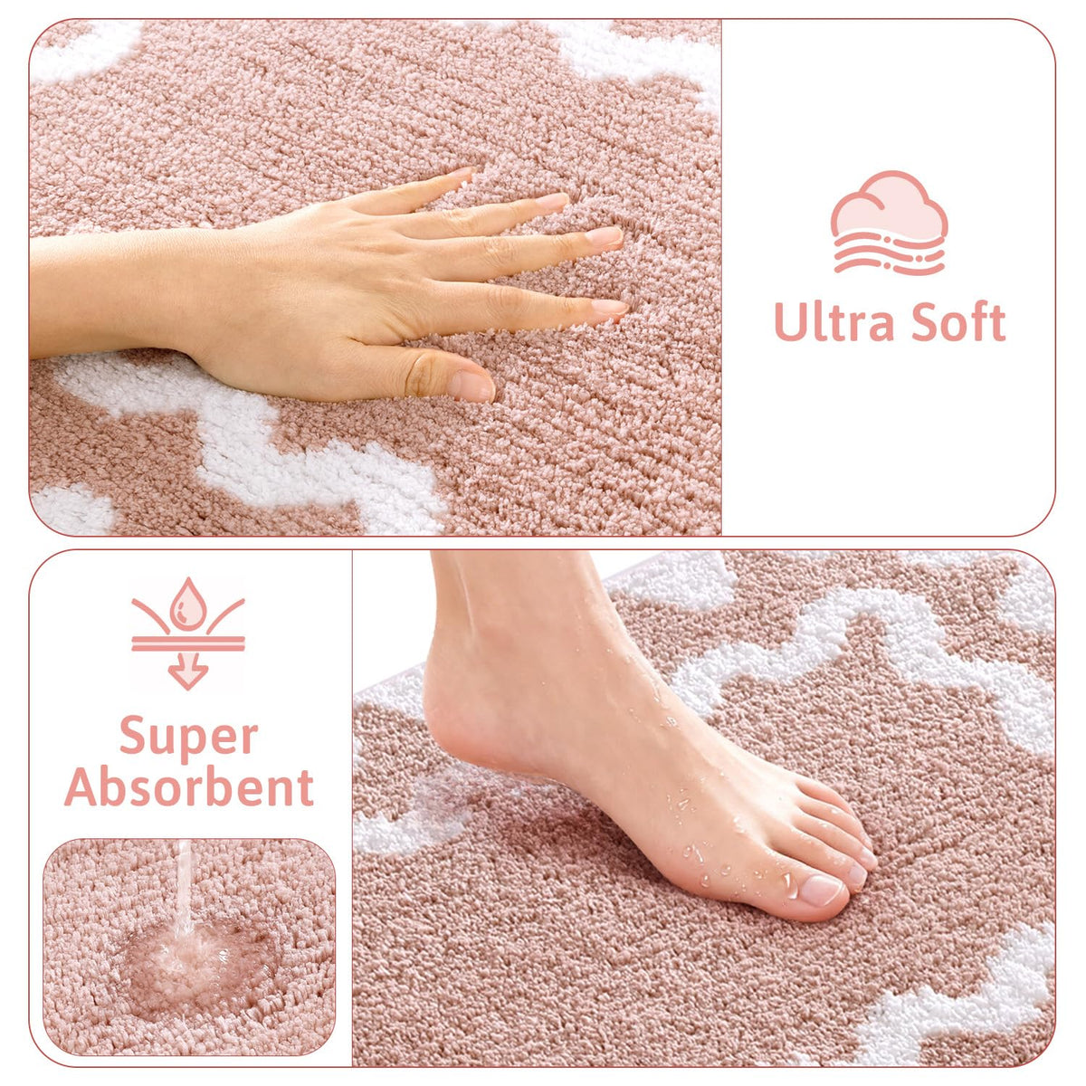 Findosom wave-pattern rug enhances bathroom decor while absorbing moisture.