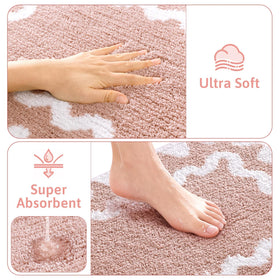 Findosom wave-pattern rug enhances bathroom decor while absorbing moisture.