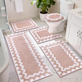 Findosom 5-piece bathroom rug set pink and white runner 20x48 for cozy, dry floors.