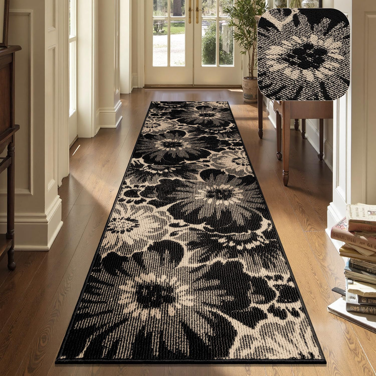 Findosom floral high-low texture hallway runner enhances entryway decor
