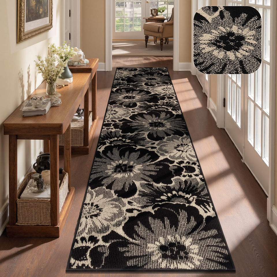 Findosom floral high-low hallway runner adds texture and elegance to busy entryways.
