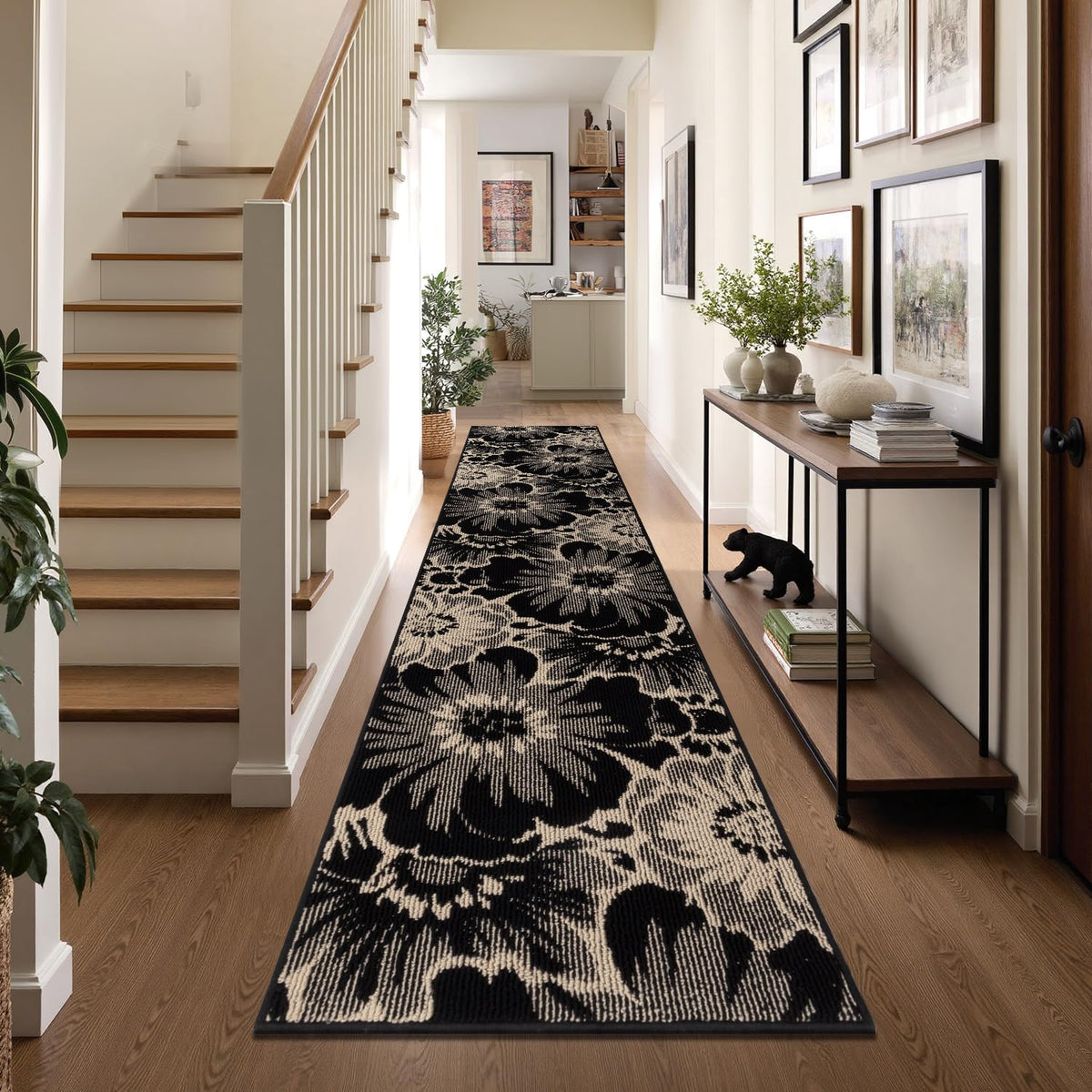Findosom kitchen-hallway floral rug brings boho charm to entryways and kitchens.