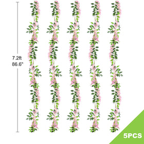 Findosom packaging for Wisteria garland with pink blooms.