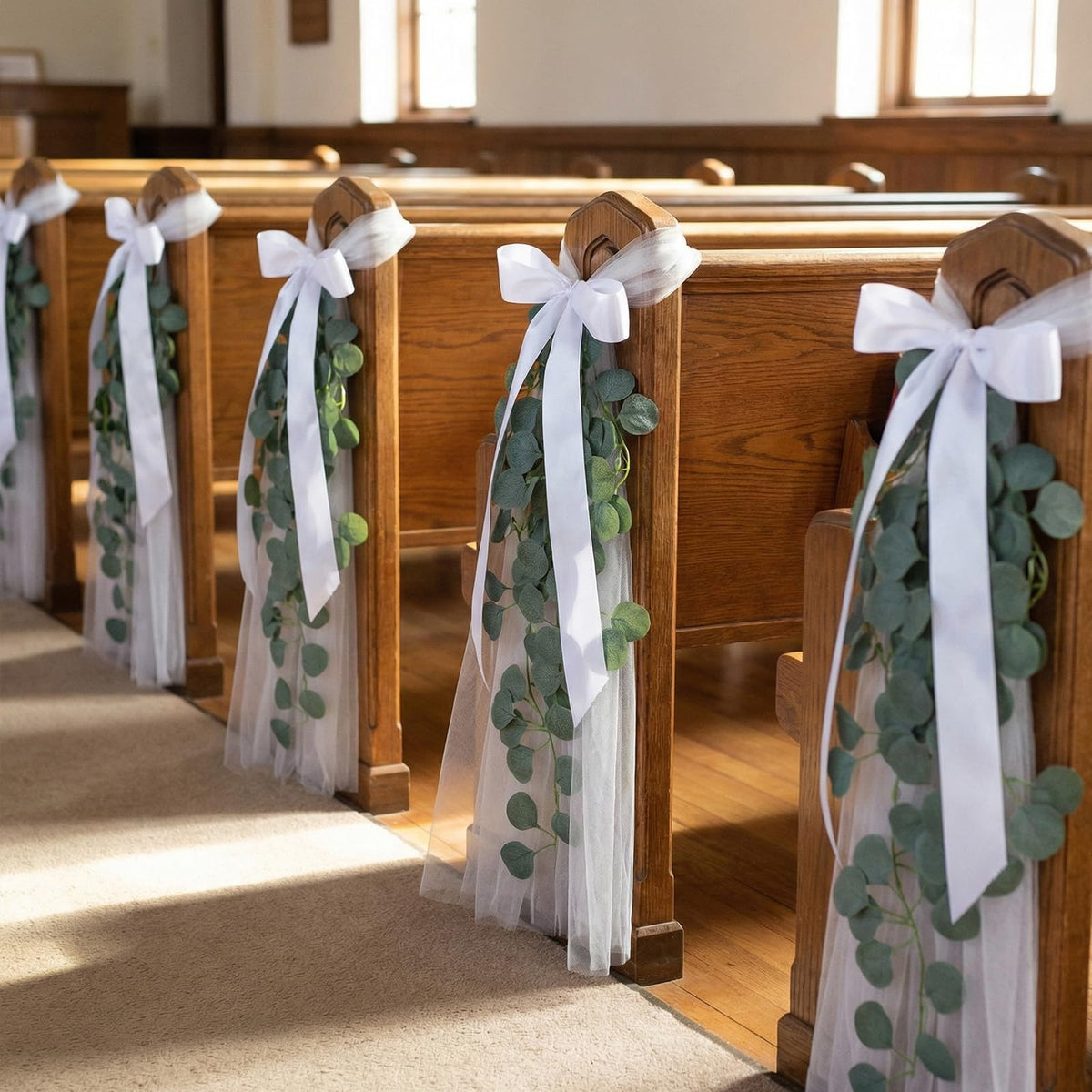 FineCheer 24-set white tulle tails for refined aisle decor