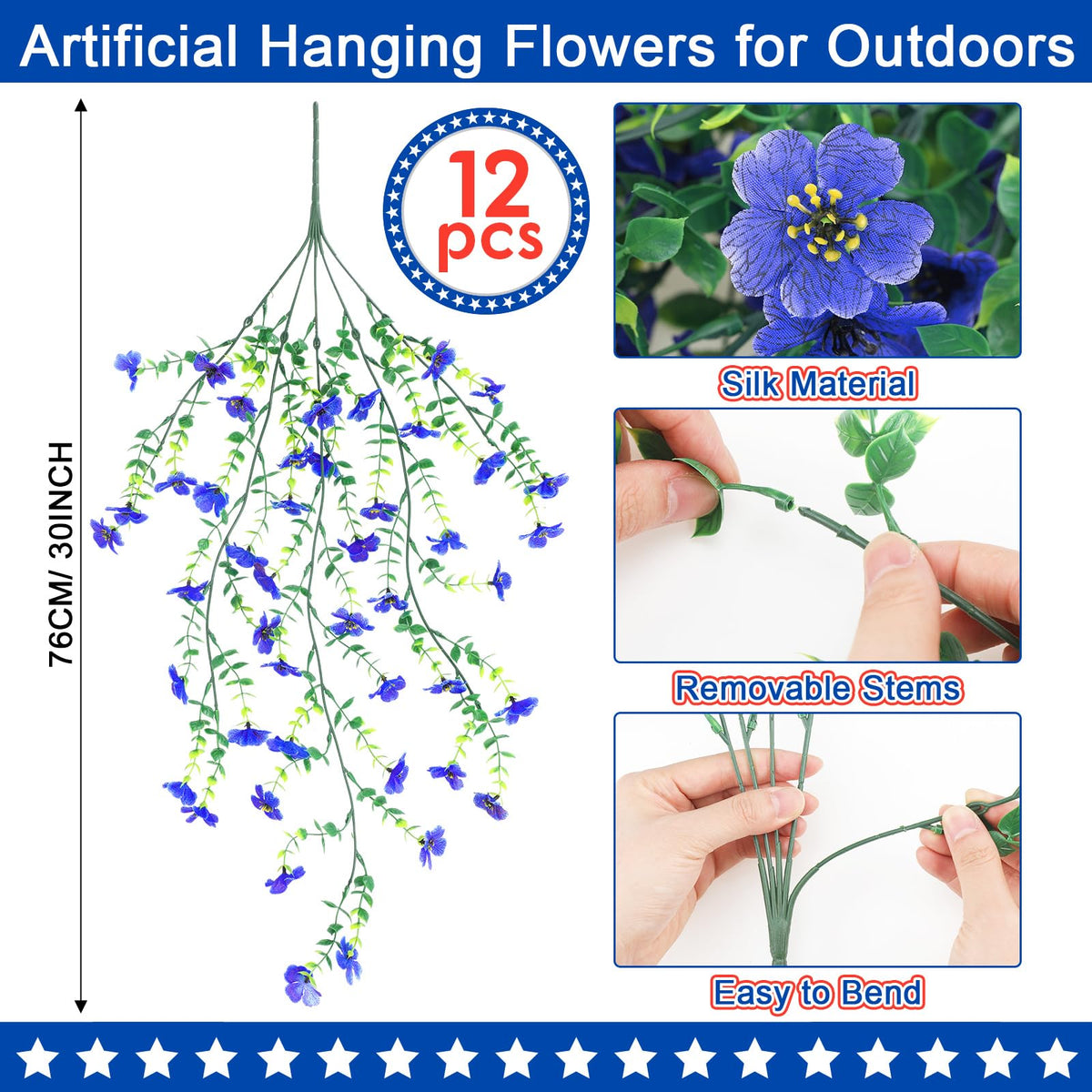 FineCheer detailed patriotic flowers with five stems create a realistic focal point.