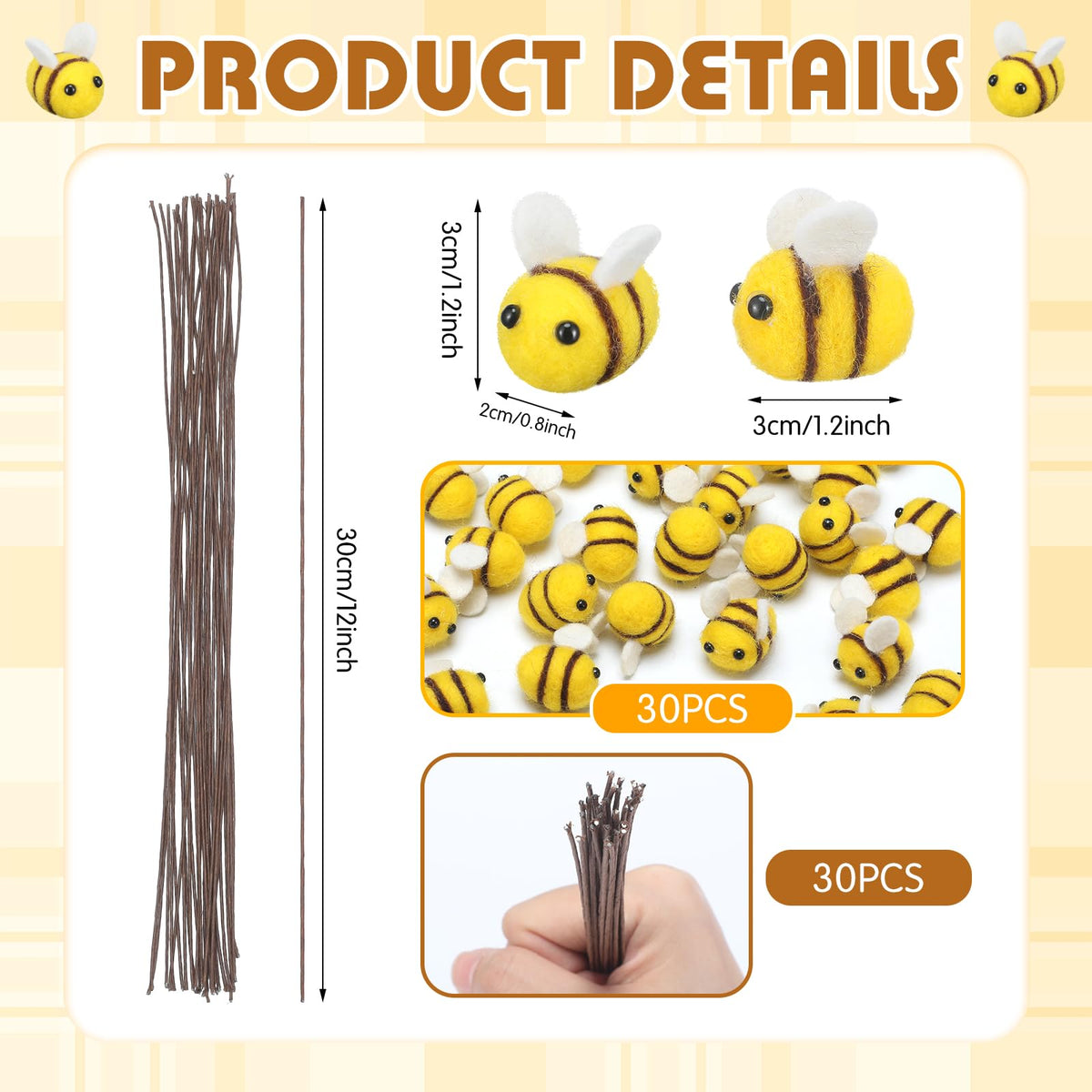 FineCheer felt bees with stems setup for versatile vase accents