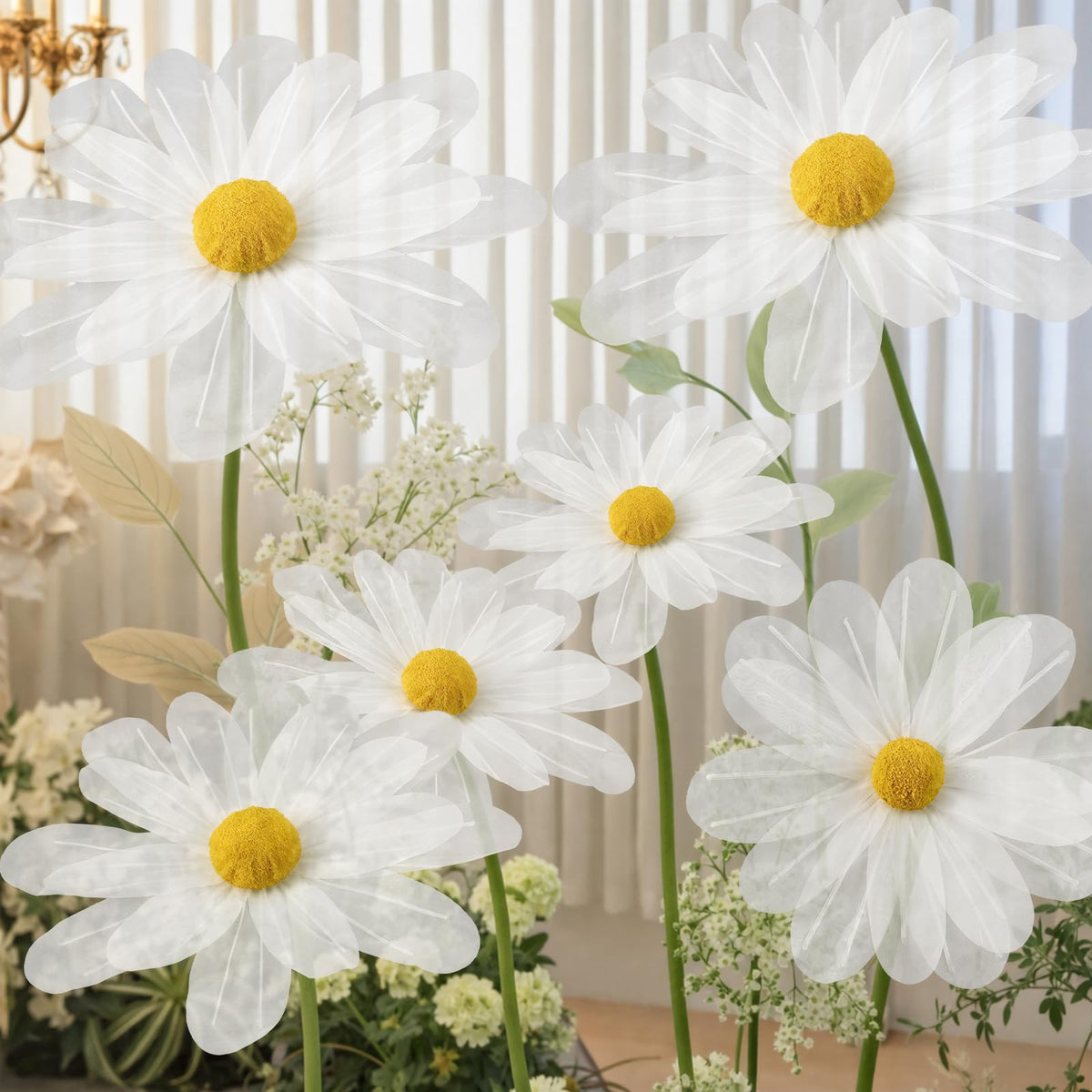 FineCheer giant white daisy 12 inch bloom for elegant wedding backdrops