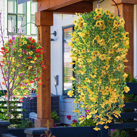 FineCheer faux silk mums provide UV resistant color without maintenance on balconies.
