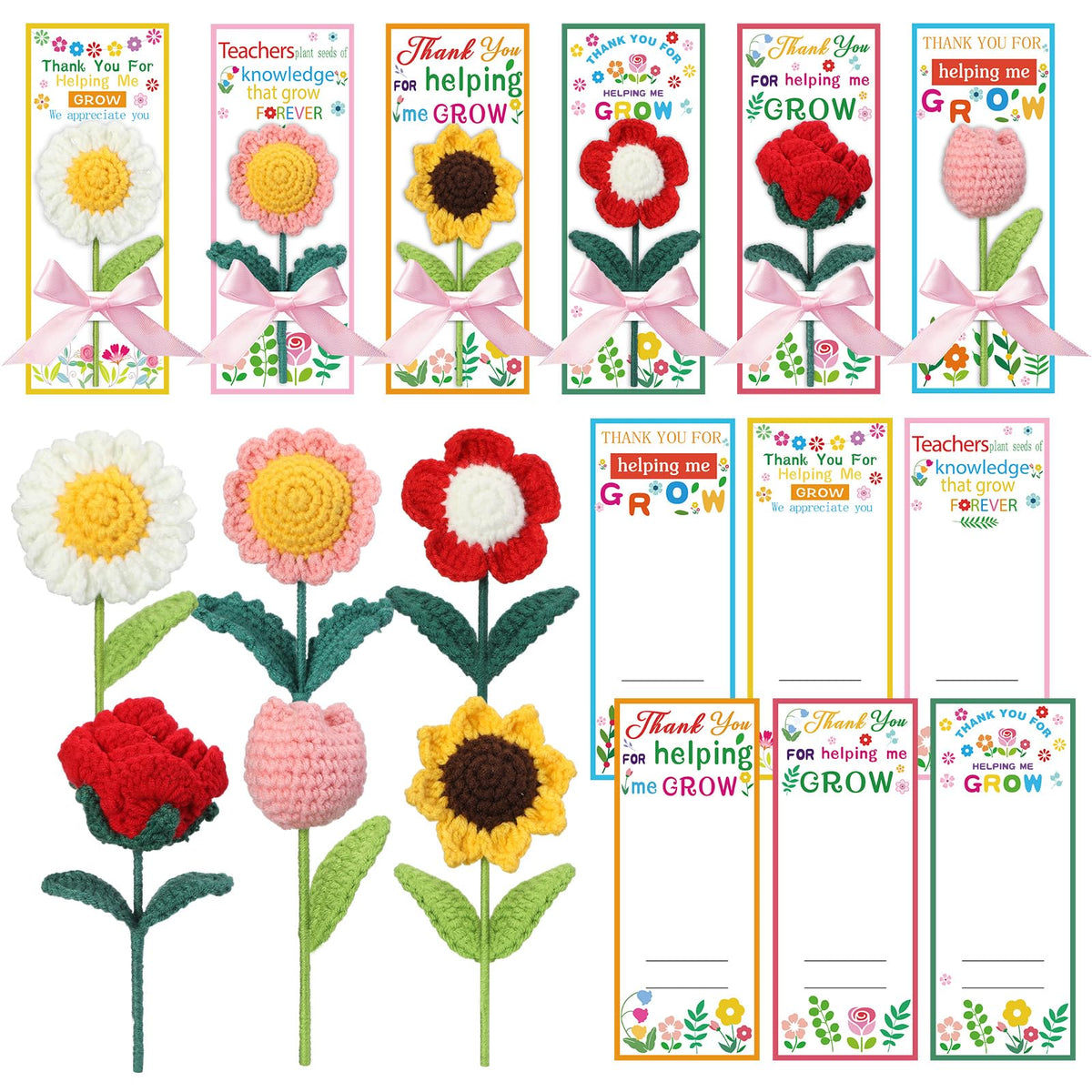 FineCheer crochet flowers bundle for teachers adds colorful decor to thank-you notes.