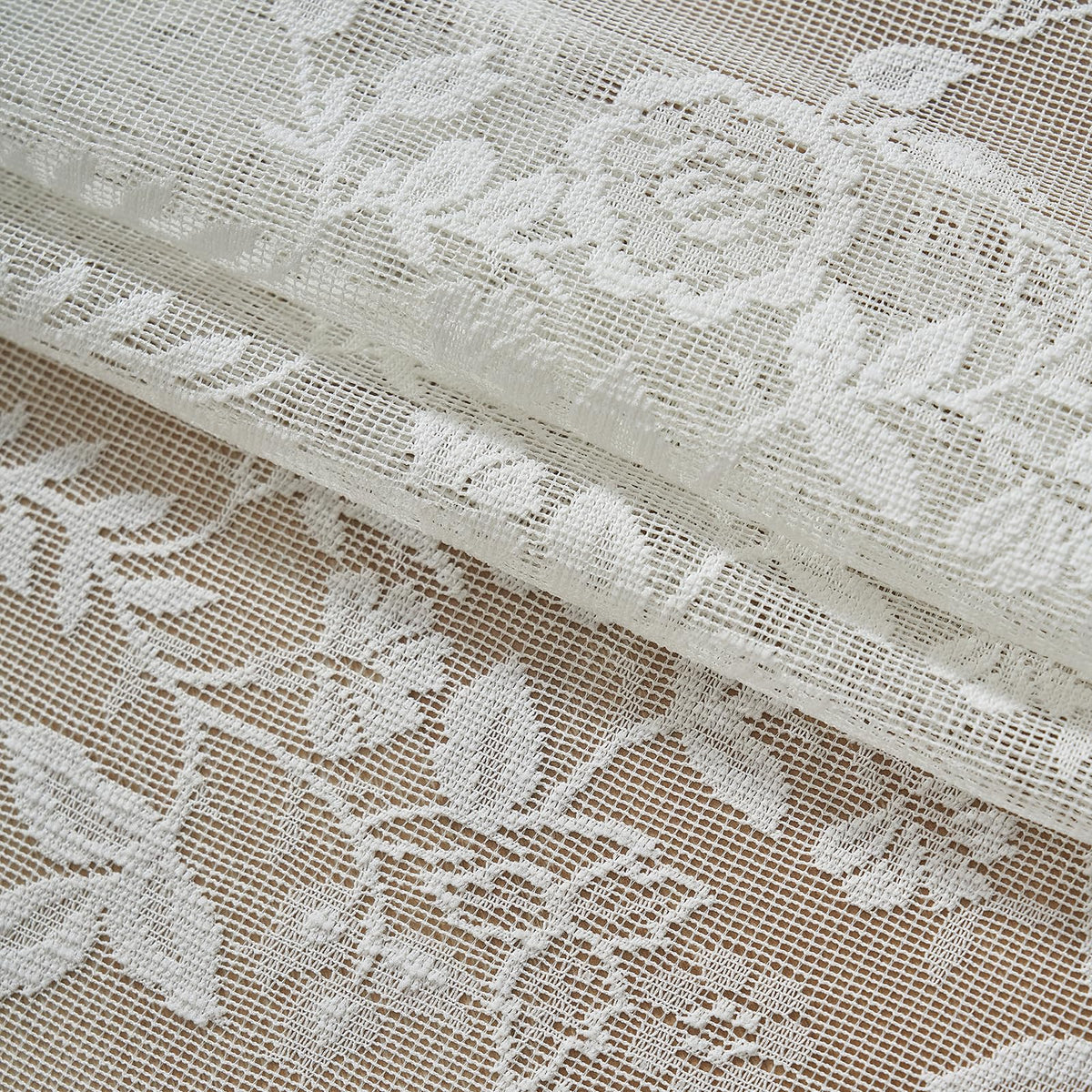 FineCITY ivory lace curtains are machine washable for easy care.