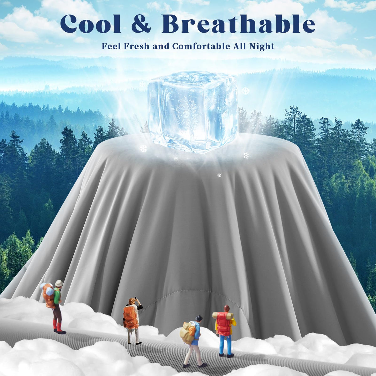 FineMay cooling comforter lightweight blanket draped on bed for summer comfort.