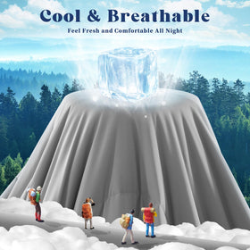 FineMay cooling comforter lightweight blanket draped on bed for summer comfort.