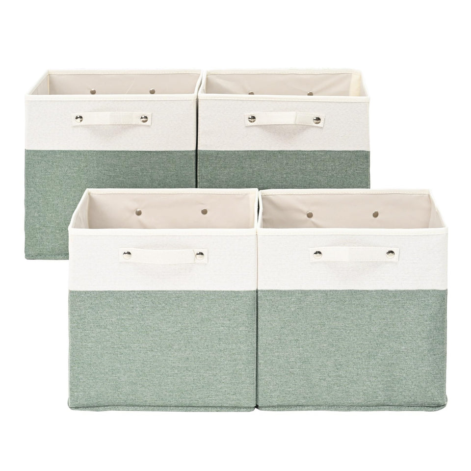 FinishingBo 13x13 fine linen storage bin on a shelf for stylish storage.