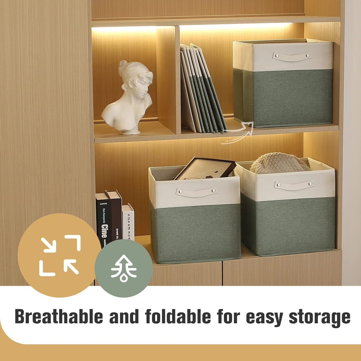 FinishingBo drawer-ready linen basket for open shelves in a room.