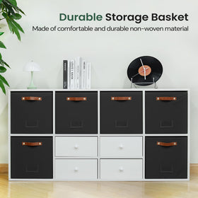 FinishingBo black storage cubes on a shelf with labels for quick finding.
