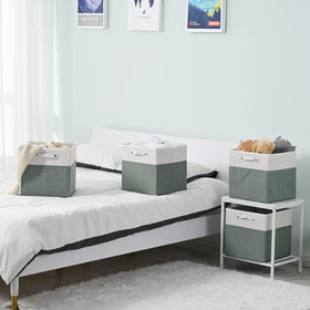 FinishingBo closet organizer bin in use for towels and linens.