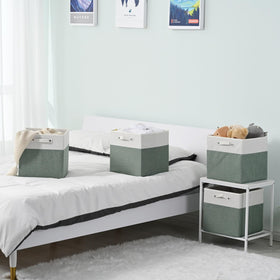 FinishingBo foldable linen storage bin with handles for easy portability and organization.