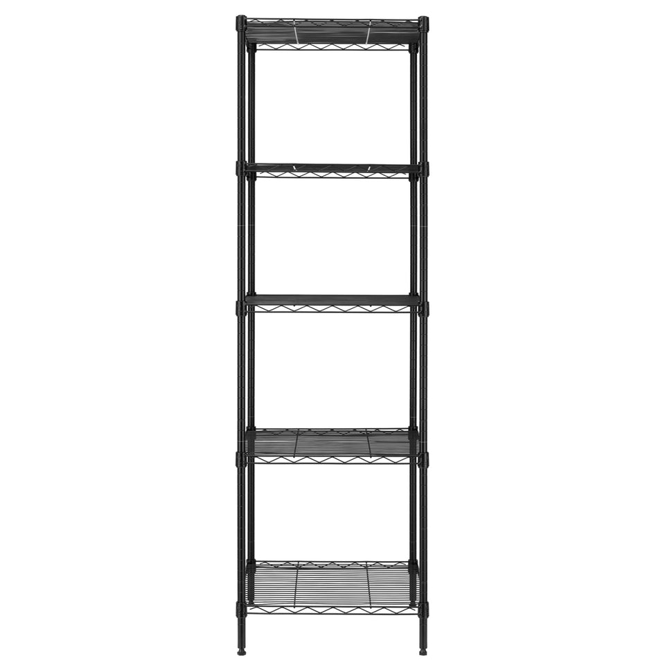 Finnhomy heavy-duty 5-tier shelving assembly demonstrates quick setup.