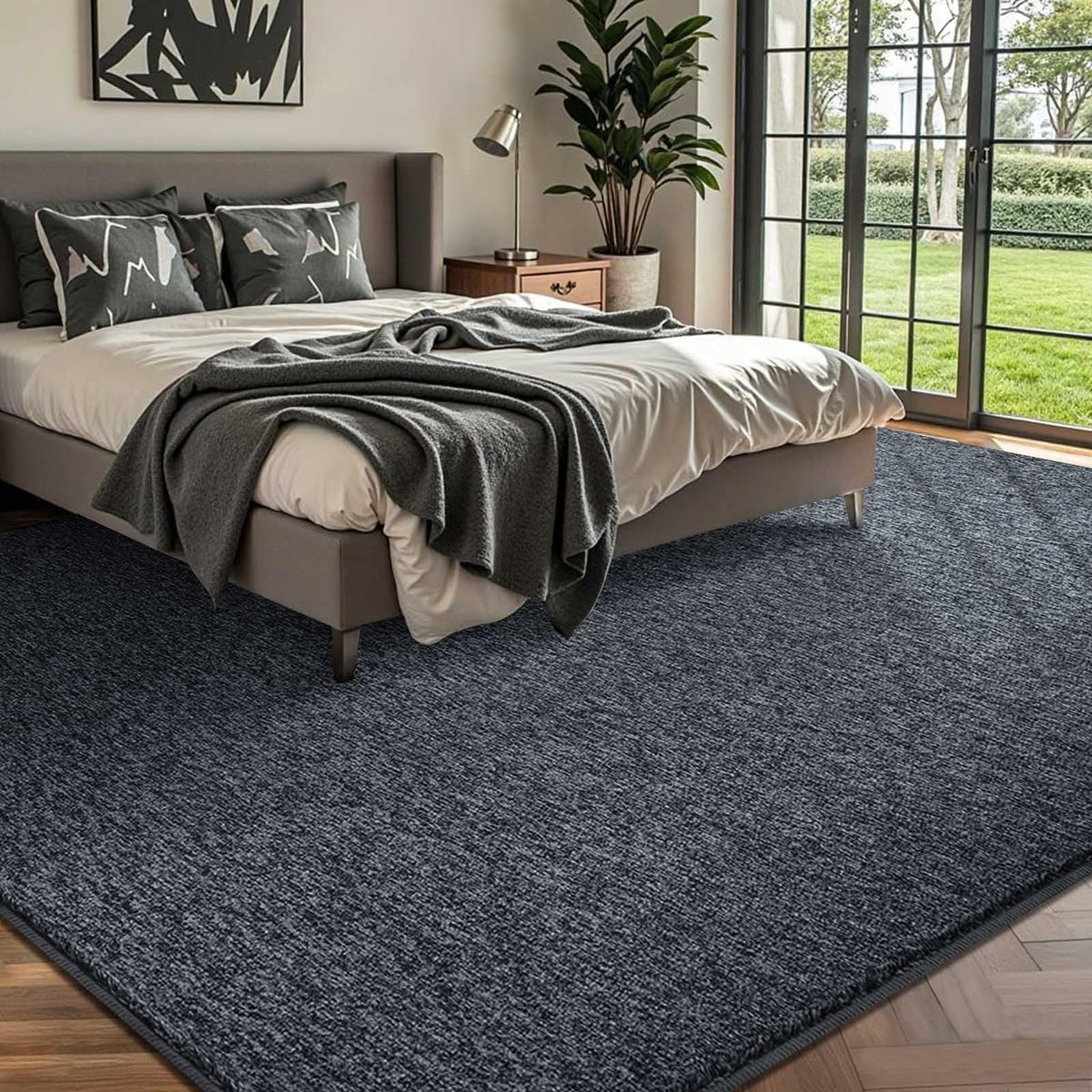 FinRèc Home low-pile design detail shows door-friendly rug for easy cleaning.