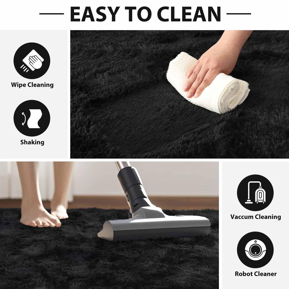 FinRec rug with reinforced edges and locked-in fluff for durability
