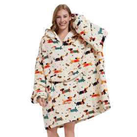 Fiosnow dachshund blanket hoodie full view highlighting cozy oversized warmth