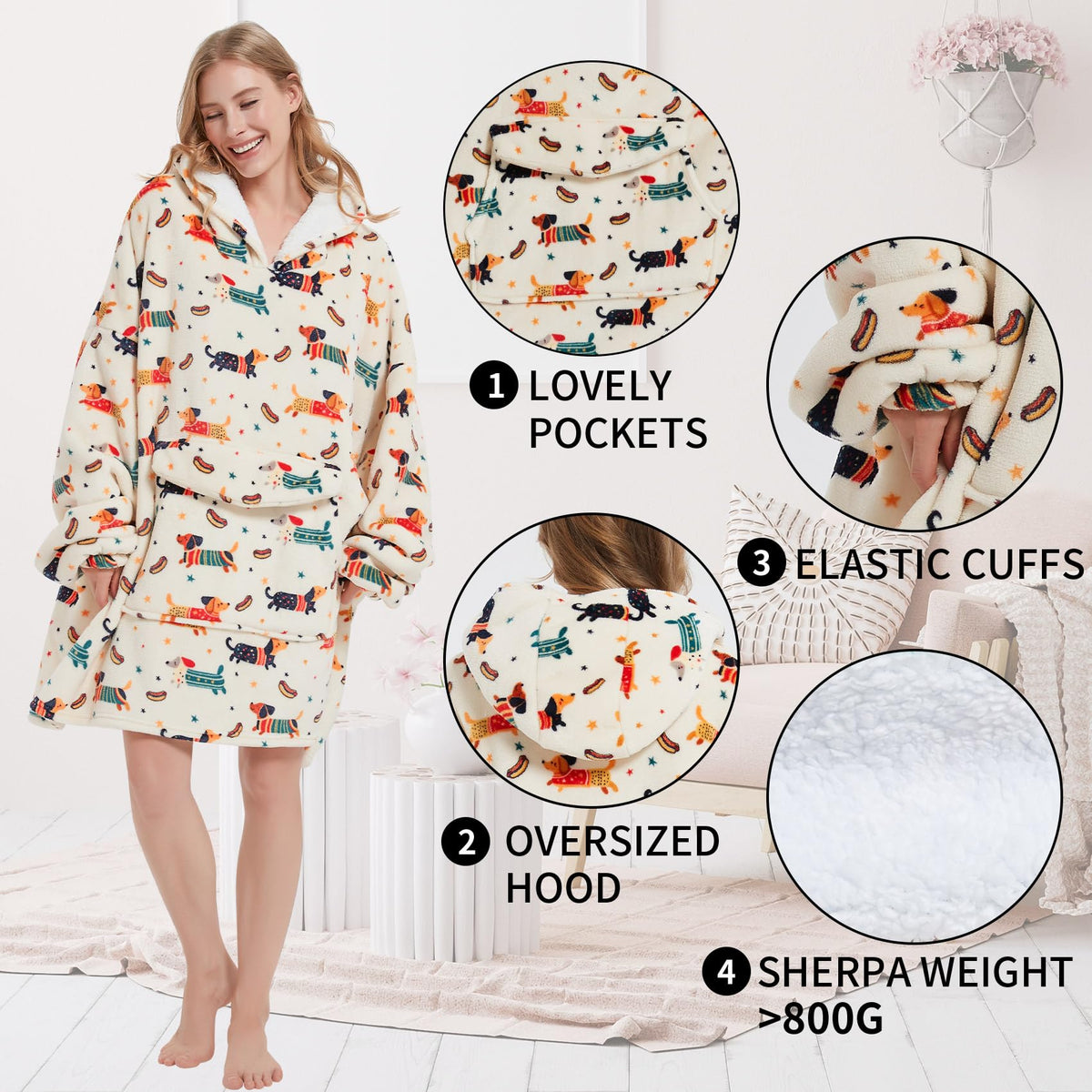 Fiosnow dachshund blanket hoodie ideal for lounging indoors or outdoors