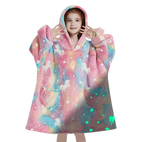 Fiosnow glow-in-the-dark unicorn hoodie for kids, cozy warmth and nighttime fun.