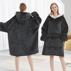Fiosnow grey blanket hoodie used outdoors for camping or events.