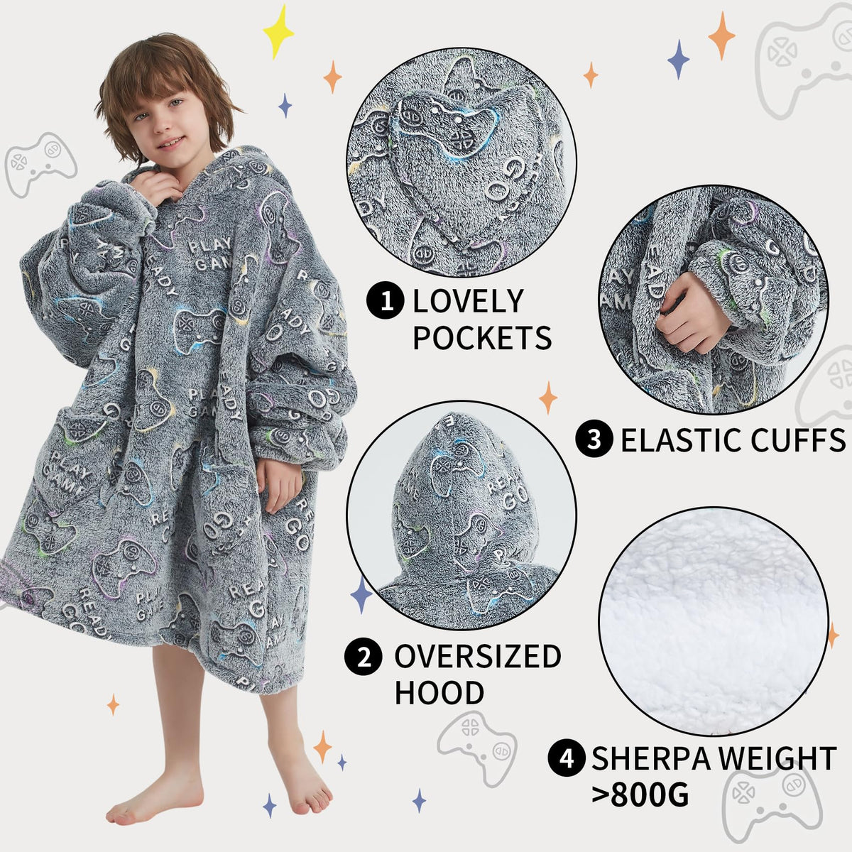 Fiosnow oversized wearable blanket hoodie with pockets for hands and snacks.