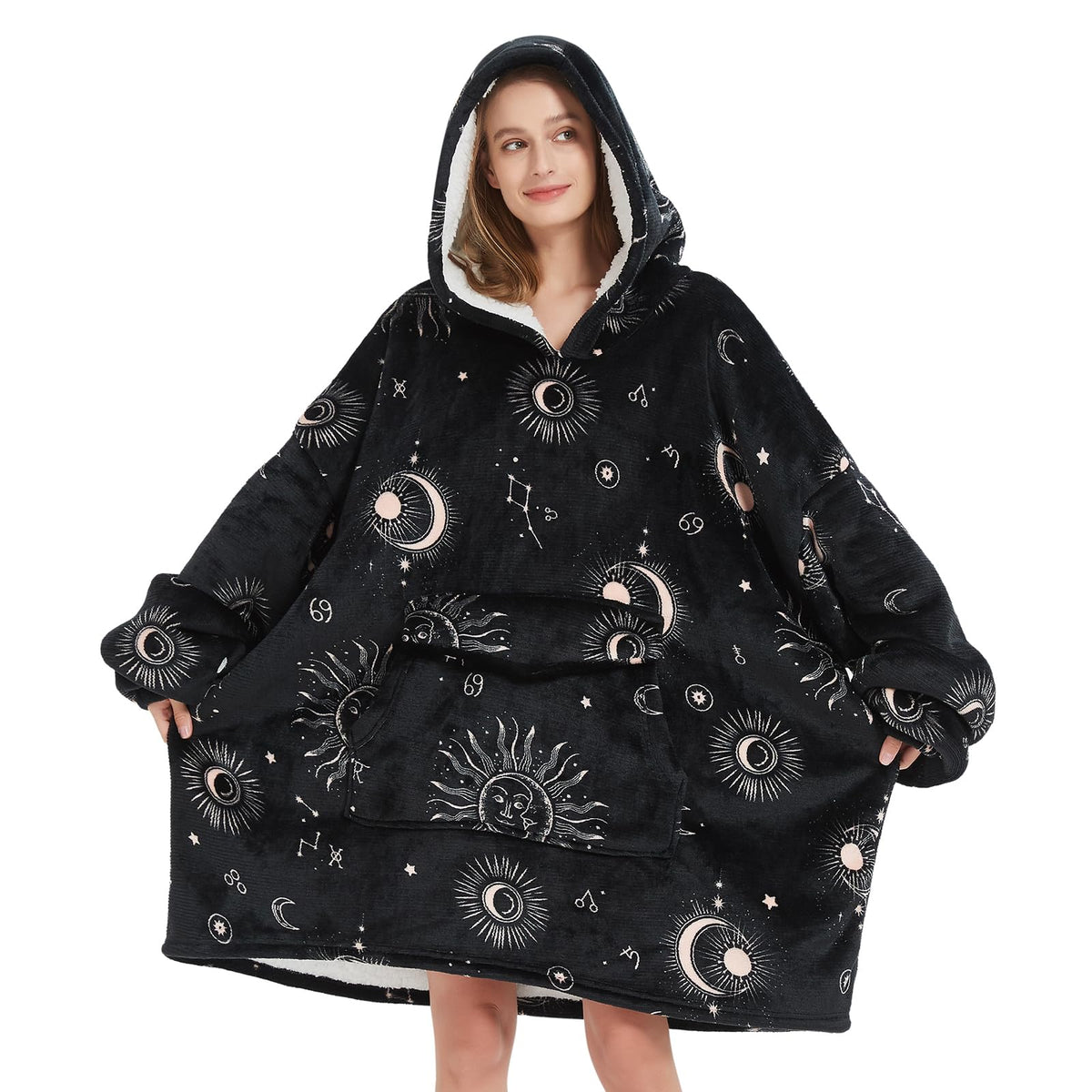 Fiosnow Sun and Moon Hoodie front view for cozy warmth during chilly evenings