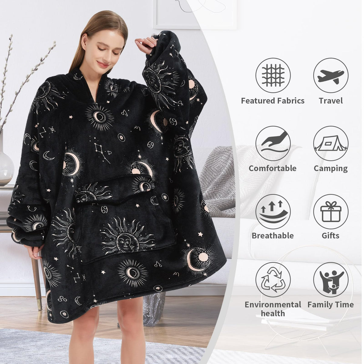 Fiosnow Sun and Moon Hoodie interior lining with soft flannel and sherpa warmth