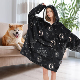Fiosnow Sun and Moon Hoodie pocket detail showing large pocket for essentials