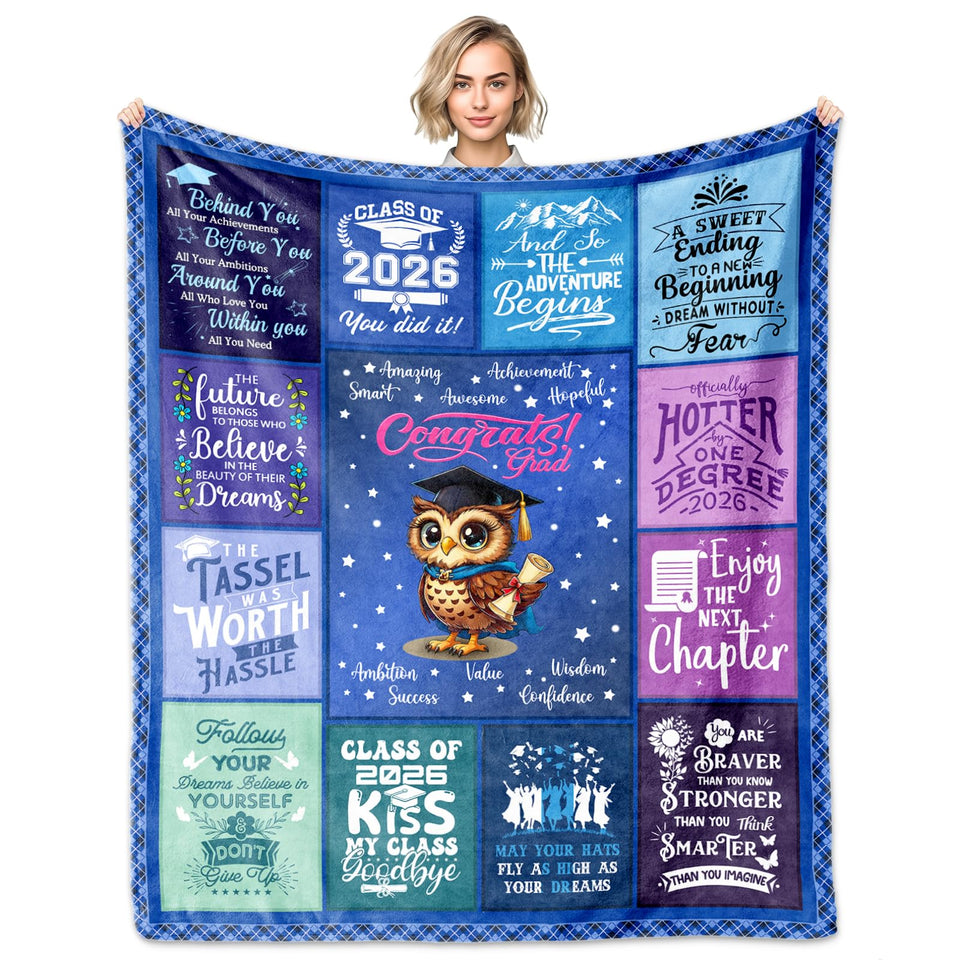 FIOUNG graduation blanket 60x50 front design for celebratory dorm decor.